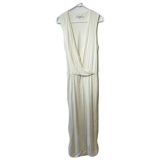 Black Halo Womens Sleeveless V-neck Maxi Midi Dress White 6 Elastic Waist Slit - Picture 1 of 8